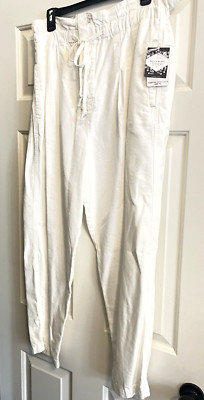 Free People Pants M Ladies White draw string waist darts bound pockets $98 New