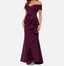 Xscape Women's Red Solid Scuba Ruffled Off-Shoulder Gown Dress Size 6