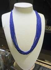 Blue Multi-Strand Glass Beaded Strand Necklace Lobster Clasp Bohemian