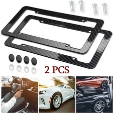 2PCS Stainless Steel Universal Carbon Fiber Effect License Plate Frame Tag Cover