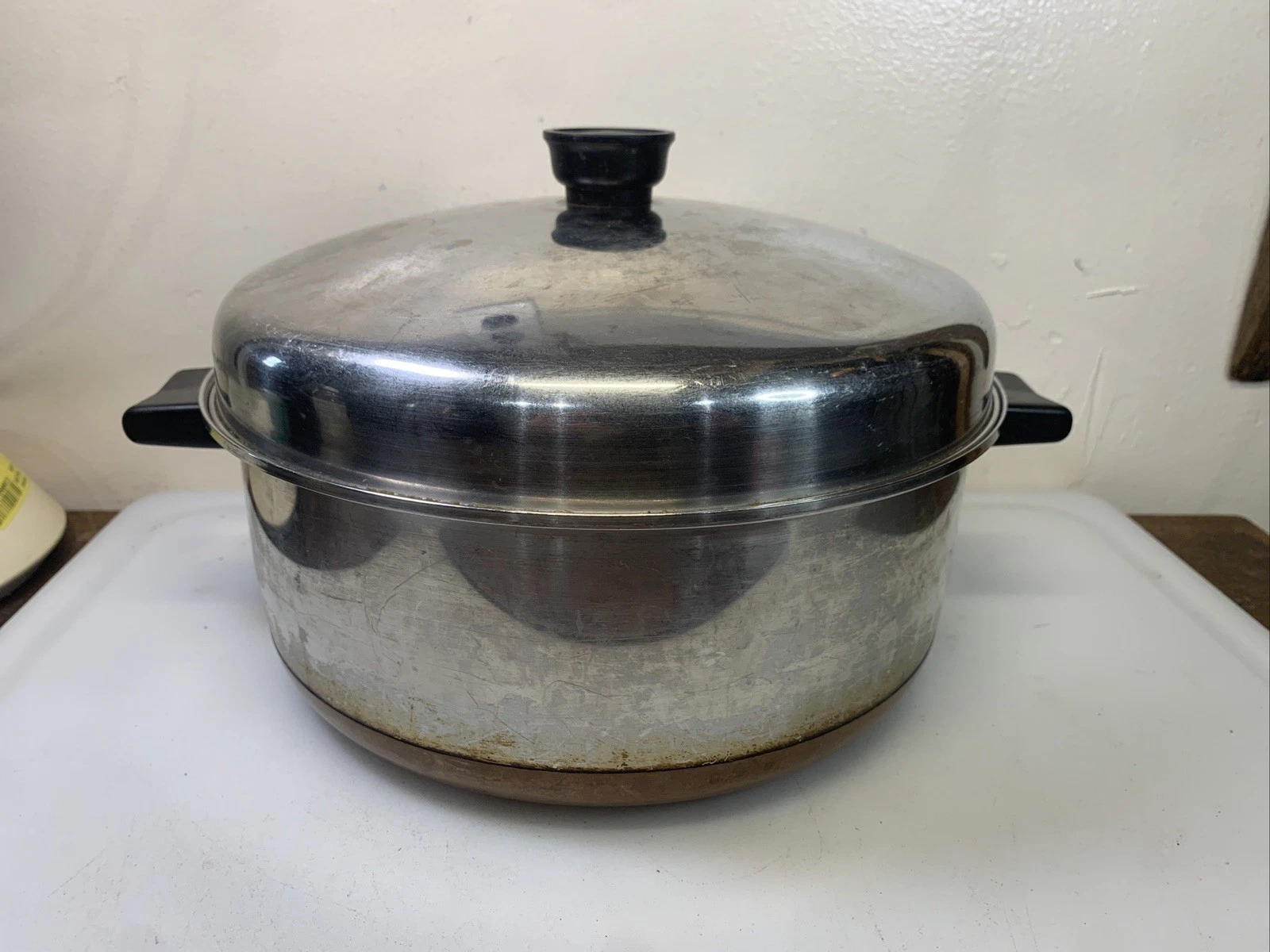 Vintage Sears and Roebuck Copper Bottom Stock Pot with Lid 10” W X 4” H