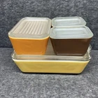 Vintage Pyrex Refrigerator Dish Set 8 Piece with Glass Lids, Yellow Orange Brown