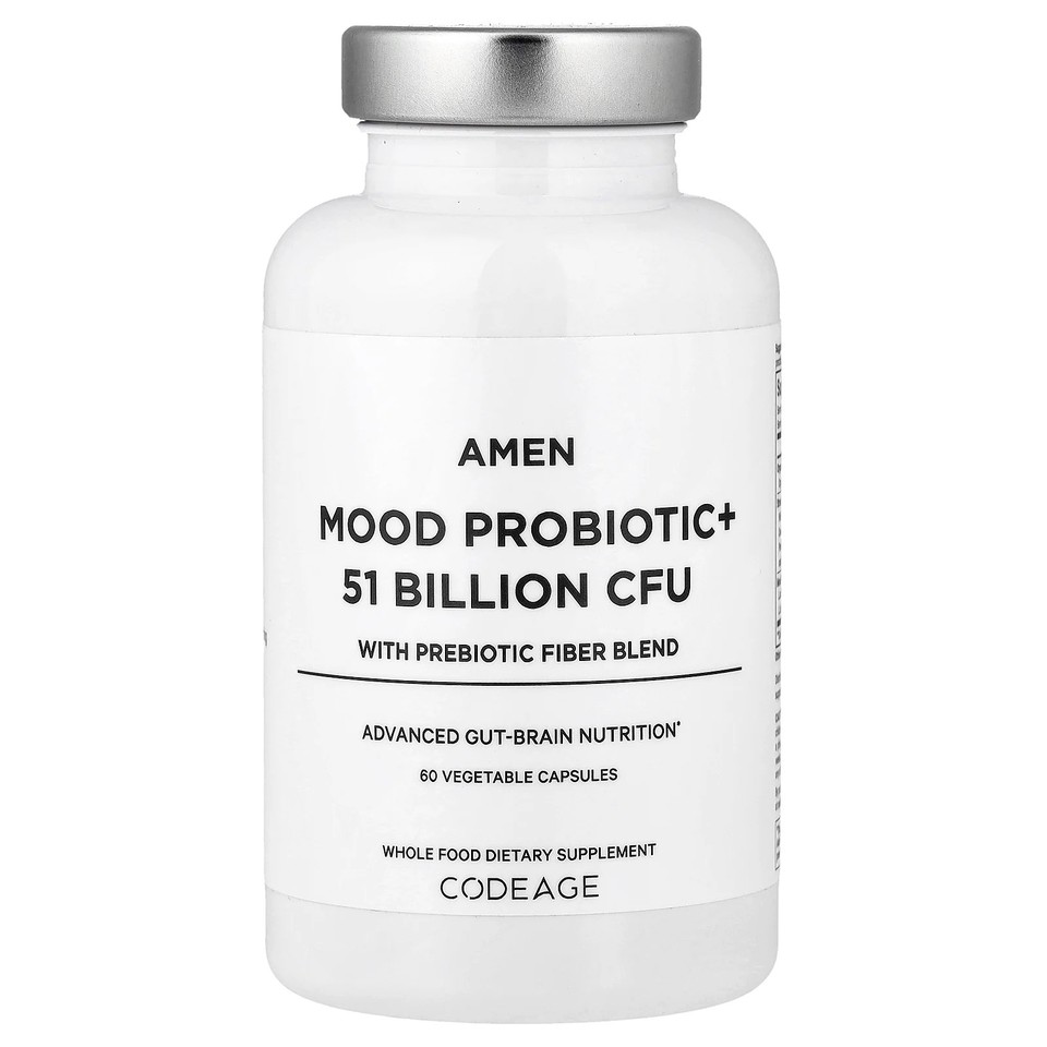 Amen, Mood Probiotic+ With Prebiotic Fiber Blend, 60 Vegetable Capsules