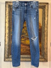MOTHER The Looker Skinny Distressed Medium Wash Stretch Denim Jeans Made in USA
