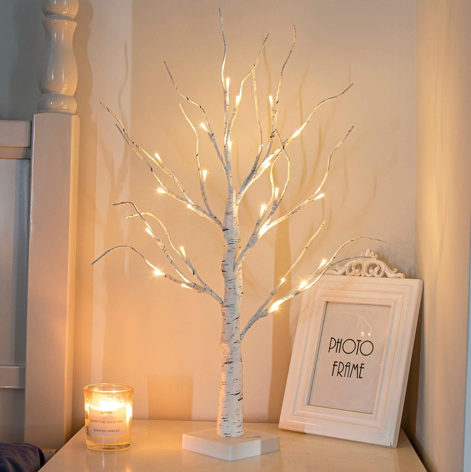 Vanthylit White Twig Christmas Tree with Lights 2FT Tabletop Birch Tree with 24