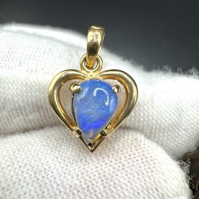 Natural Australian Solid Crystal Opal Pendant 585 14k Gold Heart Tear Drop