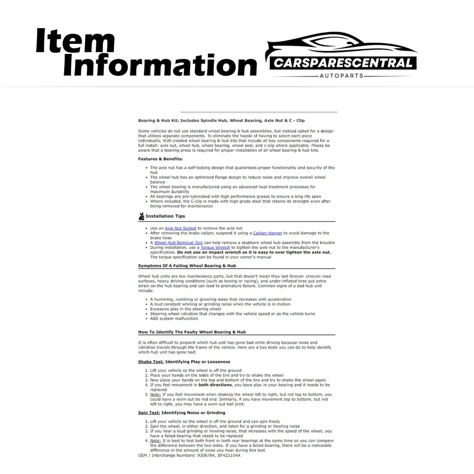Conjunto de 2x cojinete de rueda y buje delantero para Lincoln MKX 2007-2009 Foto 3 de 4