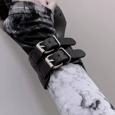 Adjustable Genuine Leather Bracelet Punk Wide Wrist Belt Wrap Men Cuff Wristband