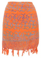 Kurzer Wickelrock mit Fransen, Strandrock - orange