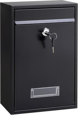 Secure Key Lock Drop Mailbox, Medium Capacity, Weatherproof Black Steel Design