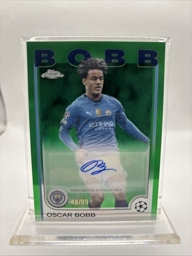 Oscar Bobb 2024-25 Topps Chrome UEFA Autographs Green Refractors #CAOB /99