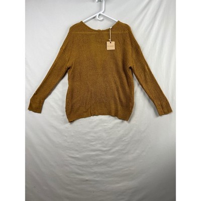 Blu Pepper Sweater Womens Large Mustard Yellow Open Tie Back Surplice Knit NEW