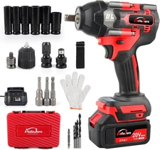 Cordless Impact Wrench Kit 1/2 inch,Electric Powerful Brushless Motor 20V Red 