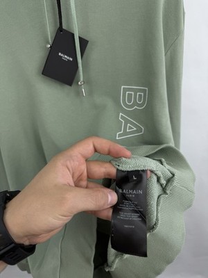 🇫🇷 ❗️NEW Balmain Paris Logo-Embossed Green Terry Hoodie Size L