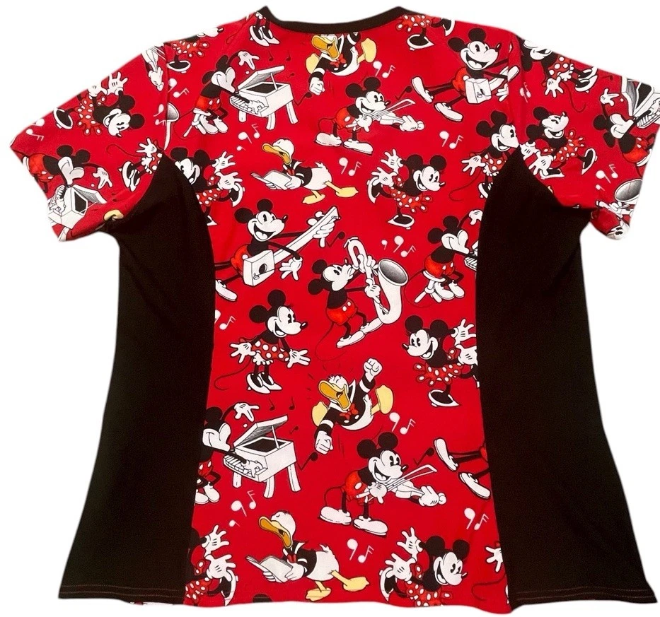 Disney Women’s Mickey Minnie Donald Musical Print Scrub Top Large - Image 3 of 4