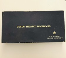 Vtg F. B Rogers Silver Company Twin Heart Double Bon Bon Dish USA BONBONS Box