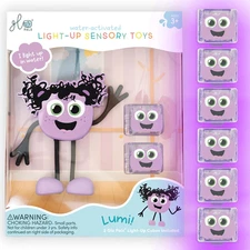 New  Lumi Water-Activated Bath Toy with 6 Reusable Light-Up Cubes for Sensory Pl