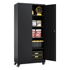 75" Rolling Metal Garage Cabinet with Locking&Adjustable Shelves for Home/Garage