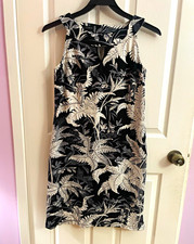 Talbots Sheath Dress S Black White Gray Floral Round Neck Sleeveless Knee