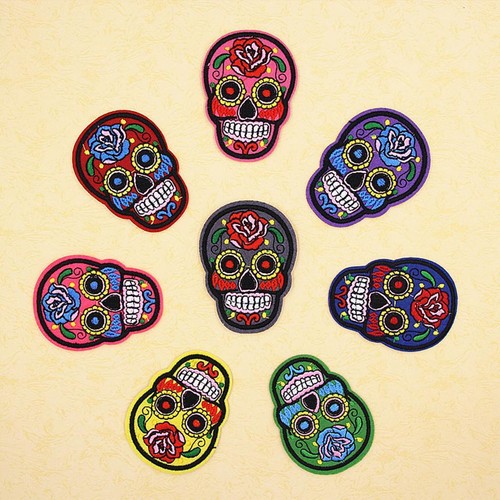 8pcs Sugar Skull Cloth Patch Embroidered Badge DIY - Picture 7 of 7