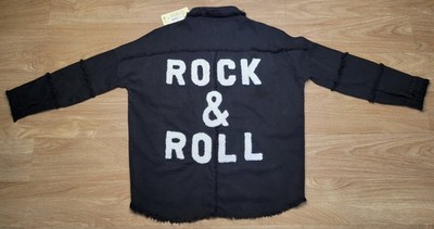 Elan Rock & Roll Distressed Denim Shirt Small Jacket Black Raw Edge Snaps NWT