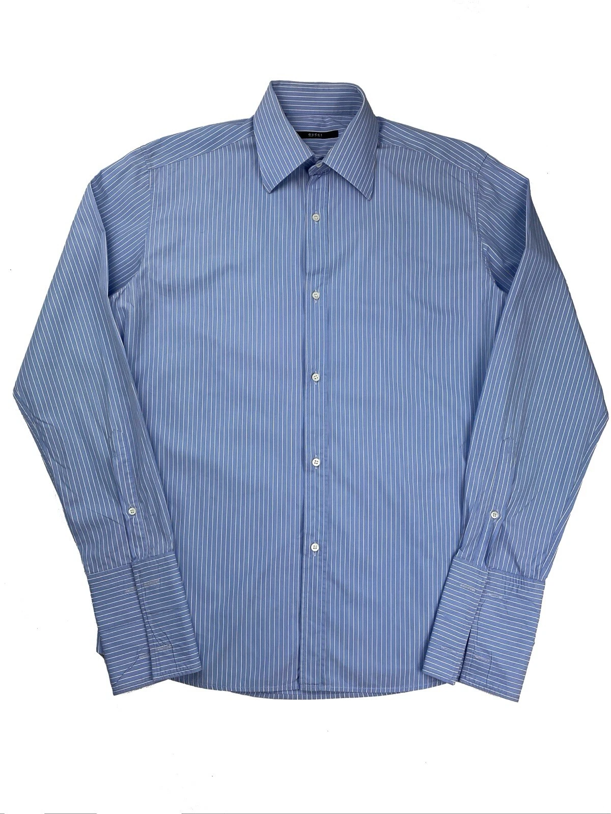 CHEMISE HOMME GUCCI TOM FORD ERA RAYURES BOUTONNÉES BLEUES POIGNETS FRANÇAIS ITALIE 39 15 1/2