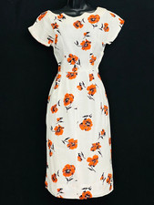 Vintage 1950s white dress orange violets floral short sleeve summer XS S