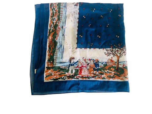 Bufanda vintage ANNE MARIE escena costera provenzal francesa azul 32 x 32 pulgadas - Imagen 2 de 9