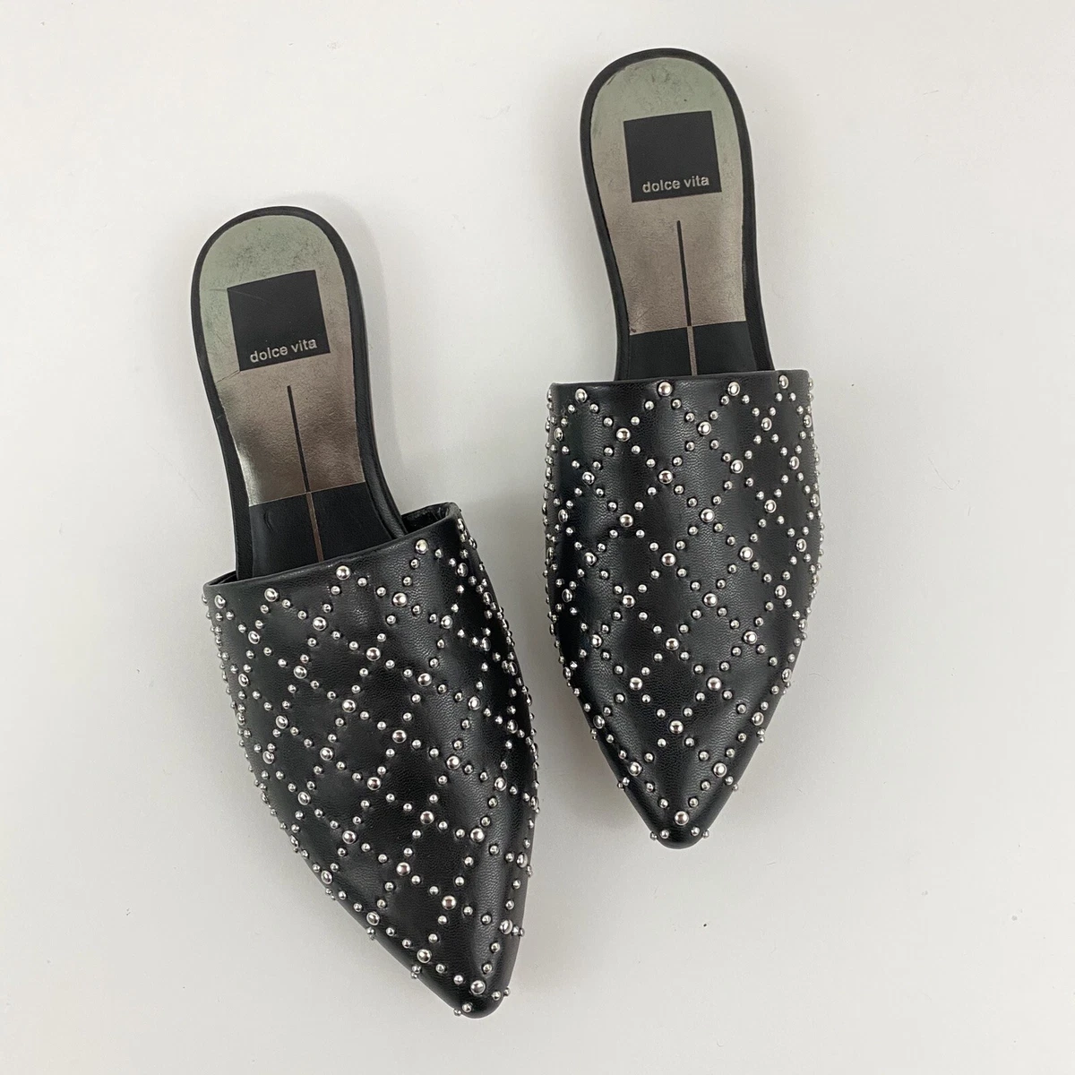 Dolce Vita Ethel Pointy Toe Studded Mule Flats Size 6.5 Black Leather