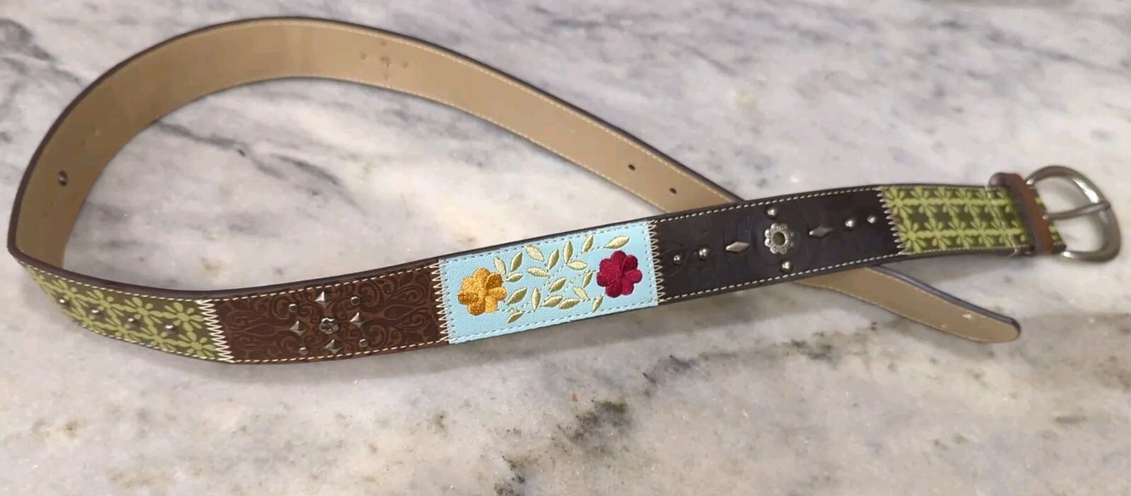 RELIC Embellished Patchwork Multicolored Belt - S… - image 11