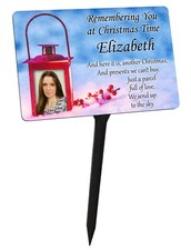 Personalised Christmas Memorial Plaque & Stake Your Photo. Lantern garden grave