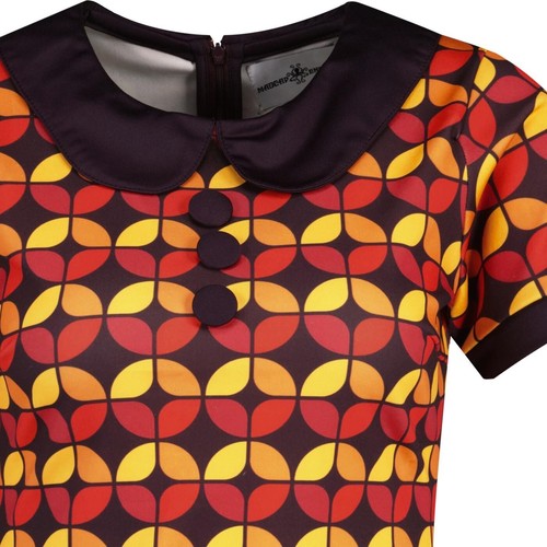 NEW MOD RETRO 60s 90s Peter Pan Collar Print MINI DRESS Dollierocker MC1064 - Picture 12 of 13
