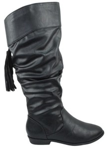 black leather slouch boots flat