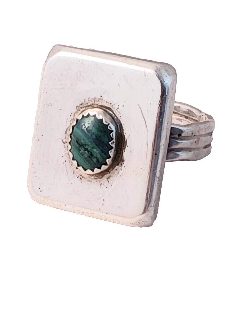 RWMAC Mid Century Native American Sterling Malachite Ring Size