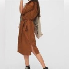 Gap Womens Size Small Khaki Midi Shirt Dress Summer Spice Belted Pockets Cotton