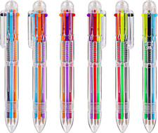6 Pack 0.5Mm 6-In-1 Multicolor Ballpoint Pen, 6 Color Transparent Barrel Retract