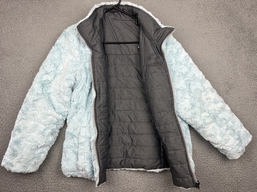 The North Face Jacket Girls XL Reversible Mossbud Fleece Gray Blue Winter Puffer - Picture 16 of 21