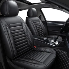 Solid Black Universal Leather Car Seat Cover Full Set 5 Seater Cushion Protector