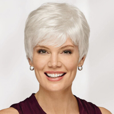 Synthetic Pixie Cut Short Straight Wavy Curly Hair White Wigs for White Women US