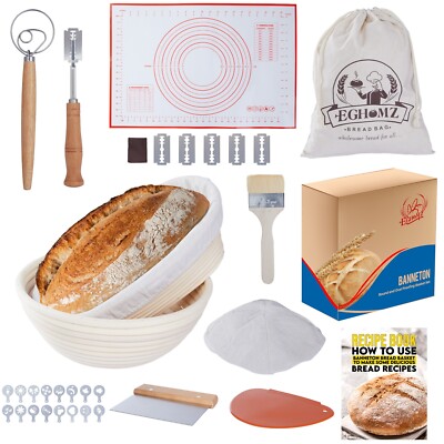 17 Pieces Banneton Bread Proofing Basket Set - 9 and 10 inch Round and Oval Sets