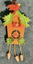 VINTAGE MIDWEST CUCKOO CLOCK WOODEN HANDPAINTED CHRISTMAS ORNAMENT!