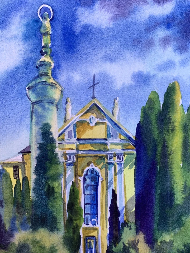 Watercolor Painting Sacred Place S. Gramm Unframed Original Decor Art nAAA3359 - Image 4 of 4