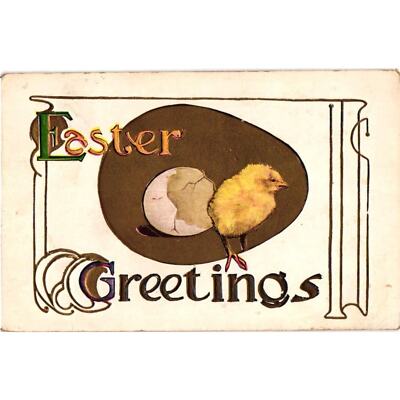 Antique Easter Postcard USA Chick Hatching Gold Trim Embossed (2@1)