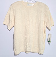 Alfred Dunner top Sz L Ivory pullover shoulder pads women's stretch MADE IN USA