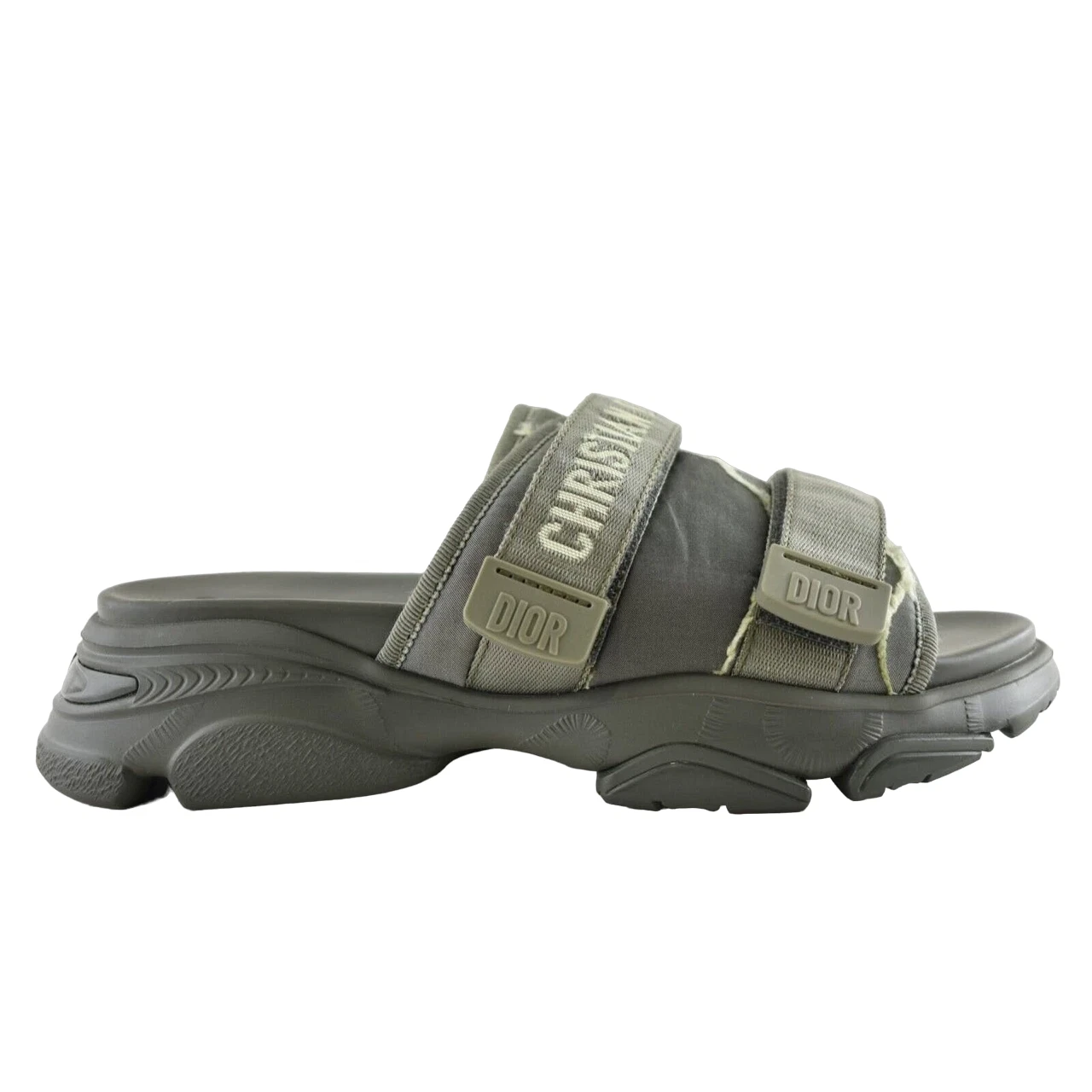 Sandales plates Christian Dior D Wander vert sauge camouflage plateforme logo slide mule 39