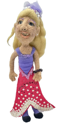 Needle Felted Girl Mermaid Purple Pink Braces Sequins Tulle Smiling 11" Figure.