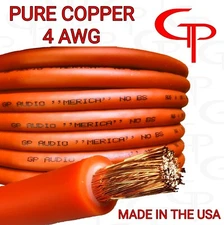 15 ft TRUE AWG 4 Gauge OFC COPPER ORANGE Power Wire Ground Cable GP Car Audio