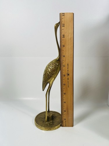Vintage Brass Crane Heron Egret Figurine 11.5" Figure MCM decor Korea Damage - Picture 2 of 11