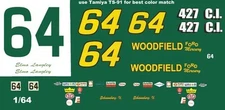 #64 ELMO LANGLEY Woodfield Ford 1/64th HO Scale Slot Car Waterslide Decals
