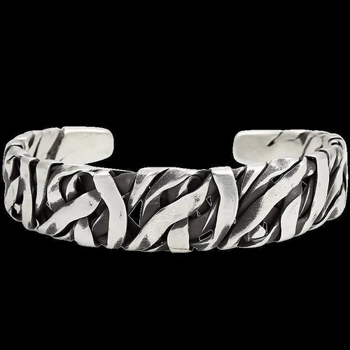 Retro C-shaped Braided Alloy Men Bracelet Silver Color Simple Cuff Bracelet - Picture 23 of 24